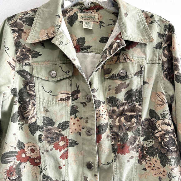 Vintage St. Johns Bay Denim Trucker Jacket Size MP Floral Western Boho Cottage - Picture 3 of 7